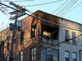 Damage to the Lyndhurst apartment block at 181 Balmoral Street is seen on Sunday.