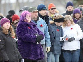 A Remembrance Day service at Vimy Ridge Park, in Winnipeg. Saturday.
