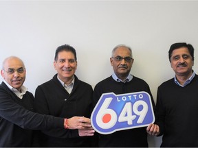 A group of four friends in Winnipeg - (left to right): Swatanter Parbhakar, Ravi Chhibba, Bhadresh Bhatt, and Ashok Prashar - won $3.5 million on the Saturday, Nov. 4, Lotto 6-49 draw.
