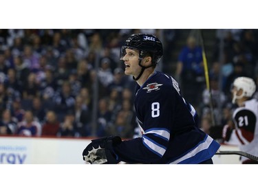 Winnipeg Jets defenceman Jacob Trouba heads to the penalty box against the Phoenix Coyotes in Winnipeg on Tues., Nov. 14, 2017. Kevin King/Winnipeg Sun/Postmedia Network
Kevin King, Kevin King/Winnipeg Sun