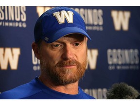 Winnipeg Blue Bombers head coach Mike O'Shea meets with the media in the Bomber Store at Investors Group Field on Wed., Nov. 15, 2017. Kevin King/Winnipeg Sun/Postmedia Network
Kevin King, Kevin King/Winnipeg Sun