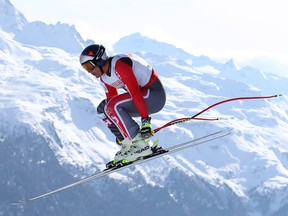 Canadian downhill skier Erik Guay races in St. Moritz, Switzerland, on Feb. 12, 2017.