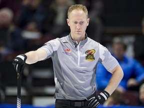Skip Brad Jacobs, from Sault Ste. Marie, Ont., is seen between ends during his loss to Team Carruthers at the Olympic curling trials Thursday, December 7, 2017 in Ottawa.