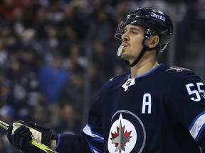 Jets fans can exhale, Mark Scheifele didn't break anything, avoiding a second long-term injury after leaving Tuesday's game against the New York Rangers. Kevin King/Winnipeg Sun/Postmedia Network
