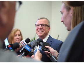 Saskatchewan Premier Brad Wall speaks to reporters following his last question period at the Saskatchewan Legislature on Thursday, December 7, 2017.