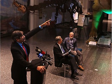 YEAR IN REVIEW: 'Dino' Don Lessom gestures during a media conference unveiling the first exhibit, World's Giant Dinosaurs, in the expanded Alloway Hall at the Manitoba Museum in Winnipeg on Thurs., May 18, 2017. Kevin King/Winnipeg Sun/Postmedia Network ORG XMIT: POS1705181318020205