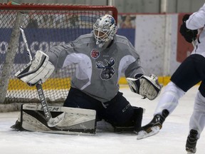 Manitoba Moose goalie Jamie Phillips during practice Friday.