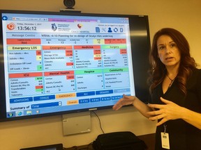 Krista Williams, the Winnipeg Regional Health Authority's chief health operations officer, demonstrates how the new Oculys bed management software is helping hospitals better manage patient loads.