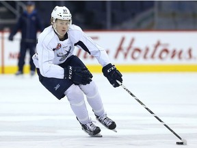 Forward Mason Appleton carries the puck during Manitoba Moose practice in Winnipeg on Wed., Dec. 20, 2017. Kevin King/Winnipeg Sun/Postmedia Network