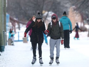 Skaters on the Red River Mutual Trail at The Forks.