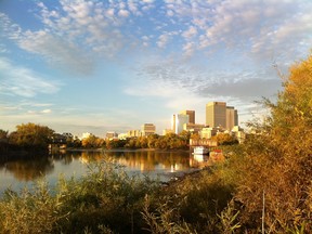 Downtown Winnipeg skyline, shot from the north along the Red River on Wednesday, Sept. 28, 2011. With an iPhone. (STEPHEN RIPLEY/Winnipeg Sun)
