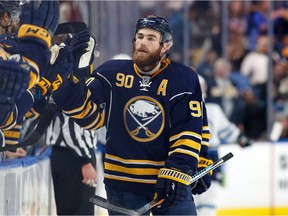 BUFFALO, NY - JANUARY 7: Ryan O'Reilly #90 of the Buffalo Sabres celebrates his goal against the Winnipeg Jets during the first period at the KeyBank Center on January 7, 2017 in Buffalo, New York.