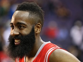 The Houston Rockets' James Harden is our pick for NBA MVP halfway through the season. (GETTY IMAGES)