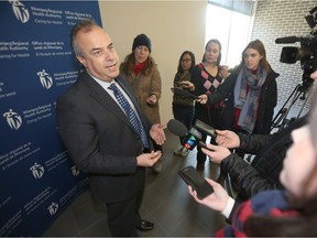 WRHA's Real Cloutier talks to media about the Diagnostic Centre of Excellence at Health Sciences Centre which is now set to be completed five years late and $14.2 million over budget.