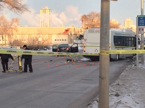 Winnipeg police at the scene of a motor vehicle accident on Osborne Street between Brandon Avenue and Woodward which closed down the street for rush hour on Friday, Jan. 5, 2018.