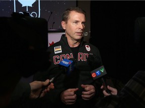 Coach Jeff Stoughton meets with media as the Canadian Olympic Committee and Curling Canada presented its mixed doubles team at the Canad Inns Polo Park in Winnipeg on Mon., Jan. 8, 2018. Kaitlyn Lawes and John Morris will represent Canada at the 2018 Olympics in Pyeongchang, South Korea. Kevin King/Winnipeg Sun/Postmedia Network