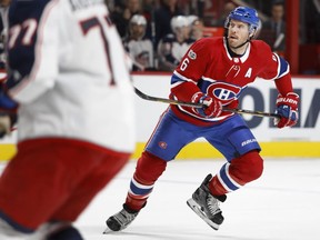 Canadiens defenceman Shea Weber crosses the rink during NHL game against the Columbus Blue Jackets at the Bell Centre in Montreal on Nov. 14, 2017.