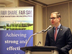 Chris Goertzen discusses the results of an AMM poll on carbon tax distribution on Tuesday, Feb. 20. Goertzen said the poll backs up what AMM wants: a "fair share" of carbon tax revenues. Scott Billeck/Winnipeg Sun