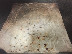 The duvet cover that Tina Fontaine's body was found wrapped in when she was pulled from the Red River in Winnipeg in August 2014, is shown in this undated evidence photo provided by the court. A murder trial has been told that a man accused of killing a 15-year-old girl owned the same kind of duvet cover her body was wrapped in when it was pulled from the Red River in Winnipeg. Raymond Cormier is on trial for second-degree murder in Tina Fontaine's death in August 2014 and has pleaded not guilty.