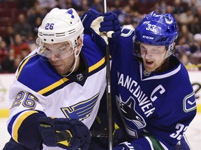 The Winnipeg Jets have acquired centre Paul Stastny, left, from the St. Louis Blues.