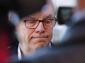 Manitoba NDP Leader and Premier Greg Selinger speaks to media after voting in the Manitoba election in Winnipeg on April 19, 2016. Former Manitoba premier Greg Selinger is apologizing after numerous women have come forward alleging one of his former ministers sexually harassed them. Government workers say Stan Struthers, a NDP cabinet minister from 2003 to 2014, tickled them, groped them or made sexual remarks.