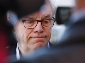 Manitoba NDP Leader and Premier Greg Selinger speaks to media after voting in the Manitoba election in Winnipeg on April 19, 2016. Former Manitoba premier Greg Selinger is apologizing after numerous women have come forward alleging one of his former ministers sexually harassed them. Government workers say Stan Struthers, a NDP cabinet minister from 2003 to 2014, tickled them, groped them or made sexual remarks. THE CANADIAN PRESS/John Woods