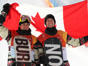 Two Olympic medals for Canada: Silver and bronze in slopestyle from Max Parrot (right) and Mark McMorris (left)