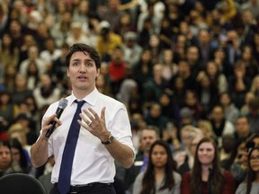 Prime Minister Justin Trudeau takes part in a town hall meeting in Edmonton on Thursday, February 1, 2018.