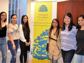 (Left to right) Westland Foundation scholars Andrea Fajardo, Alyza Kho, Allyn Santos, Sarabjot Kainth, Duyen Chau and Simran Jandu. Since 2009, the Westland Foundation Education Fund has awarded 625 scholarships totaling over $374,000. This academic year, 2017-2018, the Fund awarded its largest combined scholarships of over $78,500 to 120 students. The Foundation was founded by former city councillor John Prystanski.