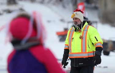 Colourful competitors during the 17th annual Ironman Outdoor Curling Bonspiel on the Red River at The Forks in Winnipeg on Sun., Feb. 4, 2018. Kevin King/Winnipeg Sun/Postmedia Network