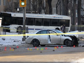 Winnipeg Police are investigating a serious accident between a car and a bus on Goulet St. and Traverse Ave.  Friday, February 23, 2018.   Sun/Postmedia Network