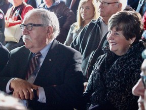 John and Bonnie Buhler smile as they listen to Siloam Mission CEO Jim Bell talk about breaking ground on a new 50-bed building at the homeless shelter. The Buhler's donated $3 million toward the $19 million project, the largest single donation in Siloam's 30-year history. 
Scott Billeck/Winnipeg Sun