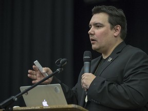 SASKATOON,SK--MARCH 05/2018-0306 News TRC learning- James Sinclair, from the University of Manitoba, speaks about envisioning reconciliation in schools during a Saskatoon Tribal Council learning community event at the Lakeview Free Methodist Church in Saskatoon, SK on Monday, March 5, 2018.