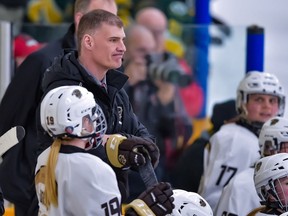 WHKY_ head coach Jon Rempel-Feb 25_(2017-18)_CC2018_12595, in game action,  Winnipeg, Manitoba, Canada.Jeff and Tara Miller For Bison Sports