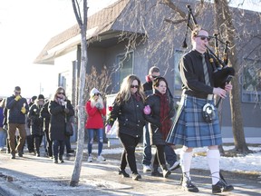 Family and friends march in memory the late Evan Engbaek in Gimli, Man., on  Friday, March 16, 2018. Engbaek was was killed in Gimli, Man., on Tuesday, July 25, 2017. (Twyla Siple/Interlake Spectator/Postmedia Network)