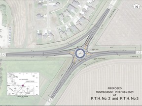 Plans for the roundabout at the intersection of Highways 2 and 3.