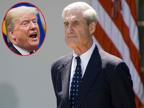 Robert Mueller and U.S. President Donald Trump (inset). (NICHOLAS KAMM/JIM WATSON/AFP/Getty Images)