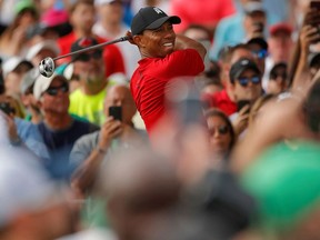 Tiger Woods tees off on the 16th hole during the final round of the Valspar Championship golf tournament on March 11, 2018, in Palm Harbor, Fla.