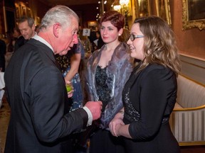 Shannon Nelson of Pinawa, Man., (left) meets with Prince Charles, HRH The Prince of Wales, at a dinner on Monday, at Buckingham Palace in London. Nelson is the first-ever Canadian program beneficiary of the Prince's Charities Canada to meet with Prince Charles.