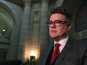 Liberal Leader Dougald Lamont speaks to media at the Manitoba Legislature Building in Winnipeg on Wed., March 7, 2018. Kevin King/Winnipeg Sun/Postmedia Network