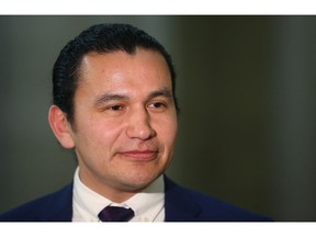 NDP Leader Wab Kinew speaks to media at the Manitoba Legislature Building in Winnipeg on Wed., March 7, 2018. Kevin King/Winnipeg Sun/Postmedia Network