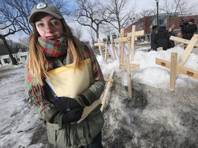 Laura Taylor is a University of Winnipeg student, she, along with several other students, is advocating for safe drug consumption sites. Crosses to represent drug deaths were placed on campus, in Winnipeg, to raise awareness.   Thursday, March 29, 2018.   Sun/Postmedia Network