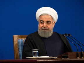 Iranian President Hassan Rouhani at a news conference to mark the 39th anniversary of the Islamic Revolution in Tehran, Iran, on Tuesday, Feb. 6, 2018.