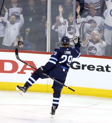 Patrik Laine tied it up for the Jets in the third period last night. (Getty Images)