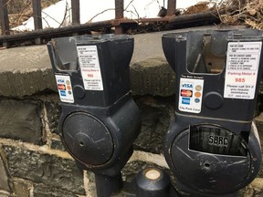 Parking meters are shown in St.John's, N.L. on Sunday, April 15, 2018.