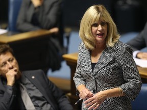 Sport Minister Cathy Cox speaks during question period at the Manitoba Legislature in Winnipeg on Tues., Oct. 10, 2017. Kevin King/Winnipeg Sun/Postmedia Network