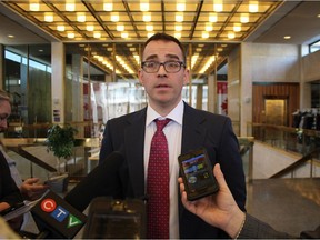 Kevin Toyne, the lawyer speaking on behalf of Gem Equities, speaks to media at City Hall on Monday.