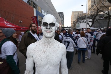 A fan dressed as Warboy, from the Mad Max reboot, at the Winnipeg Whiteout Street Party on Donald Street on Wed., April 11, 2018. Kevin King/Winnipeg Sun/Postmedia Network