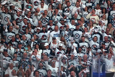 Fans at Game 1 of their first-round NHL playoff series between the the Winnipeg Jets and Minnesota Wild in Winnipeg on Wed., April 11, 2018. Kevin King/Winnipeg Sun/Postmedia Network