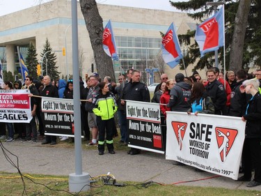 The 21st annual National Day of Mourning Safe Workers of Tomorrow Leaders' Walk for workers killed, injured or became ill due to workplace hazards and incidents at Memorial Park in Winnipeg on Friday, April 27, 2018, was culminated with a reading of the names of the 27 workers killed in 2017 and the official ground-breaking for the Manitoba Workers' Memorial to honour Manitoba firefighters, peace officers, and workers who have lost their lives while at work.